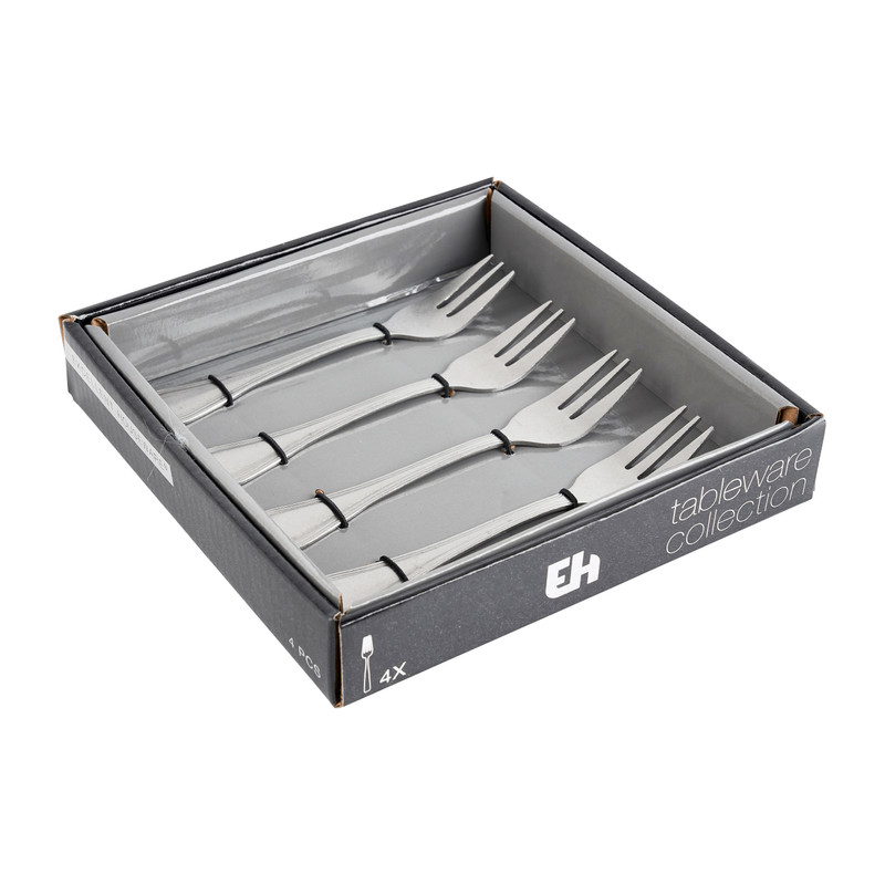 Excellent Houseware gebaksvorkjes - mat zilver - set van 4