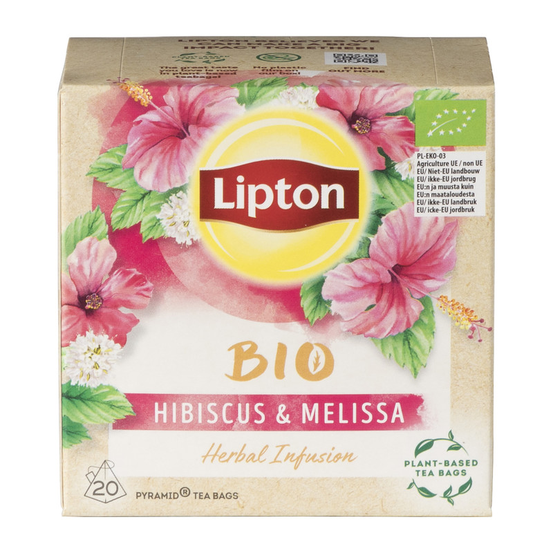 Lipton Bio kruidenthee hibiscus en citroenmelisse - 20 theezakjes
