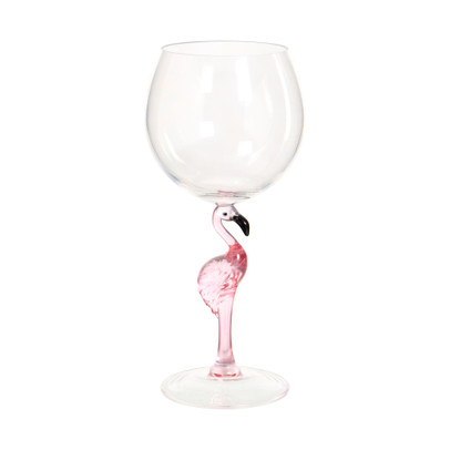 Wijnglas flamingo - transparant/roze - ml