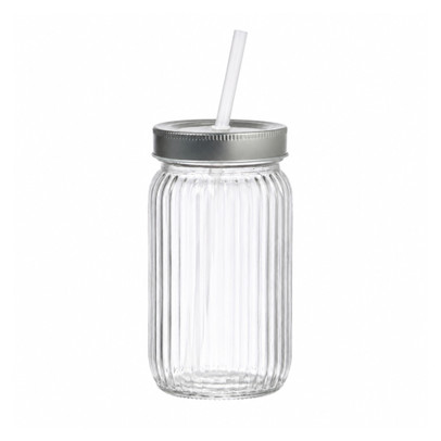 Mason jar ribbel - transparant - 450 ml