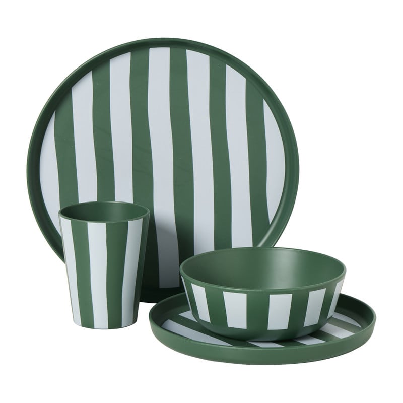 Dinerbord streep - groen/wit - ø26.5x2 cm