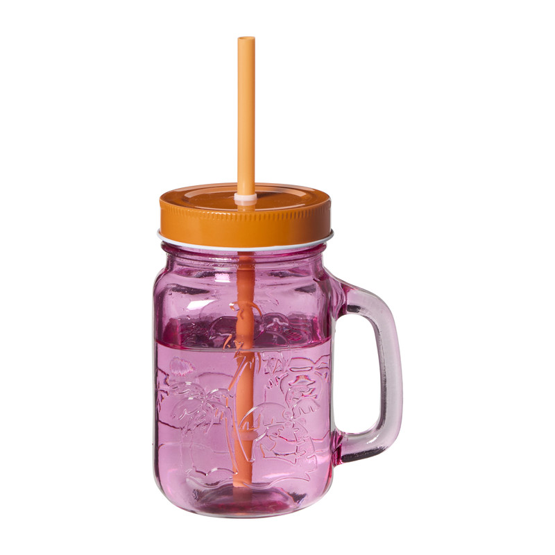Mason jar palmboom - roze - 450 ml 