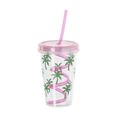 Drinkbeker palmboom - roze - 380 ml