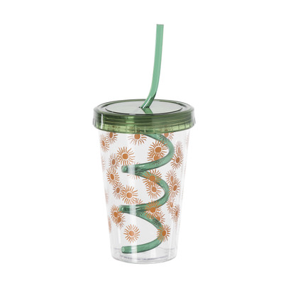 Drinkbeker zonnetjes - groen/oranje - 380 ml