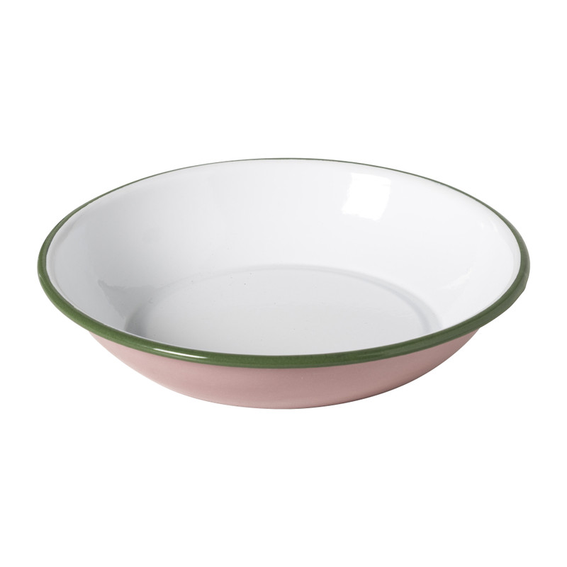 Diep bord emaille - roze/groen - ø21.5x4 cm