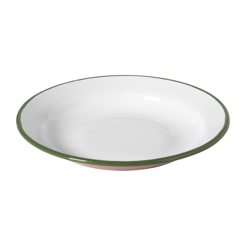 Dinerbord emaille - roze/groen - ø24x3 cm