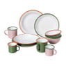 Dinerbord emaille - roze/groen - ø24x3 cm