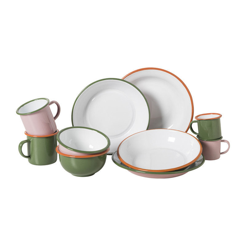 Mok emaille - groen/oranje - 350 ml