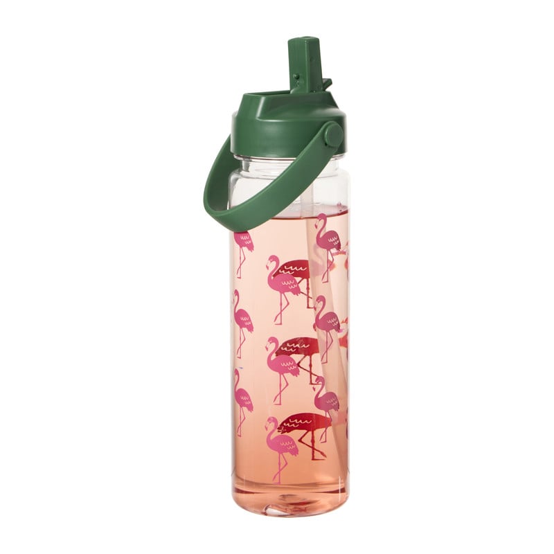 Waterfles flamingo - roze/groen - 700 ml