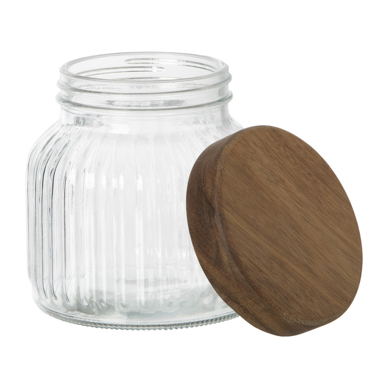Voorraadpot ribbel met acacia deksel - ø11x12 cm