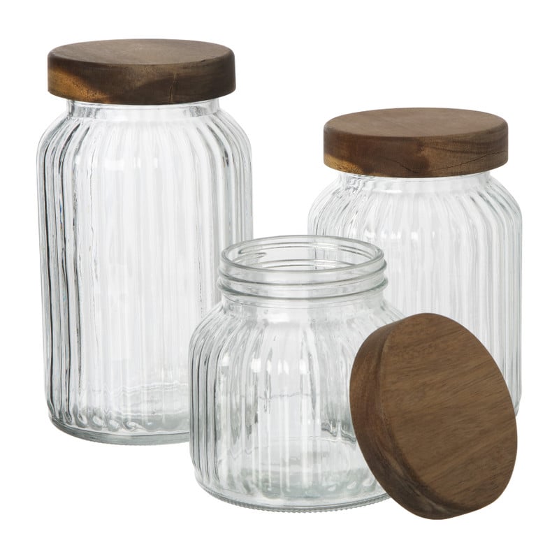 Voorraadpot ribbel met acacia deksel - ø11x12 cm