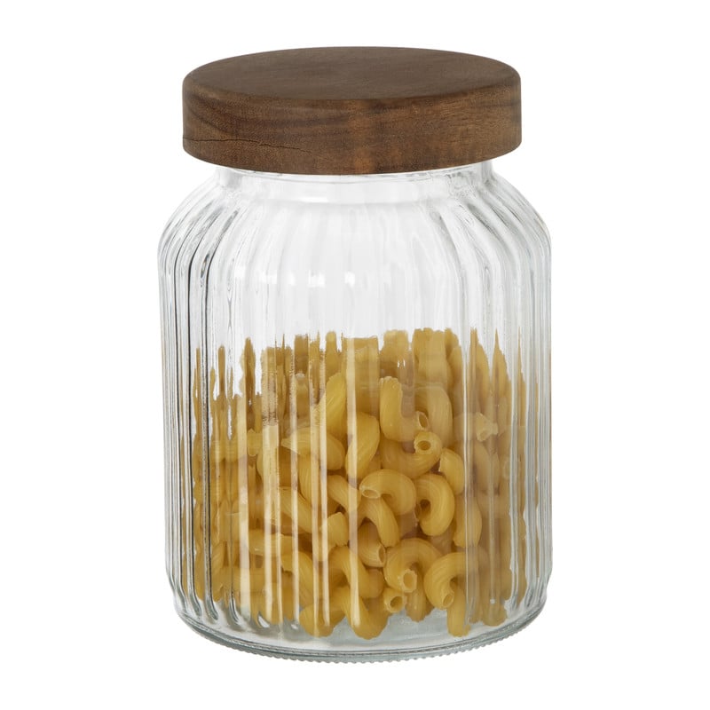 Voorraadpot ribbel met acacia deksel - ø11x16 cm