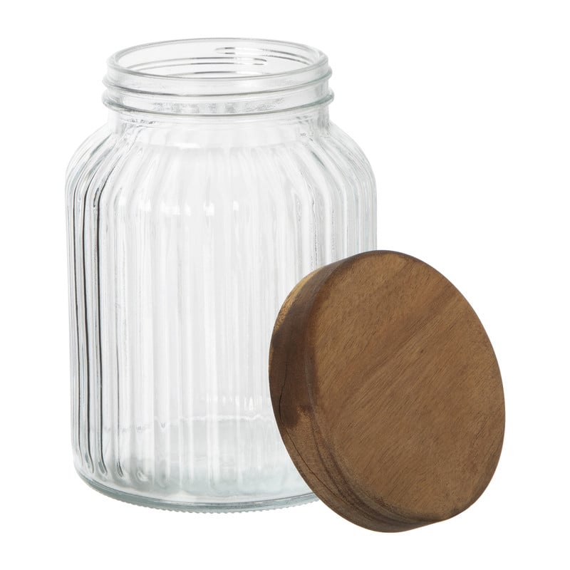Voorraadpot ribbel met acacia deksel - ø11x16 cm