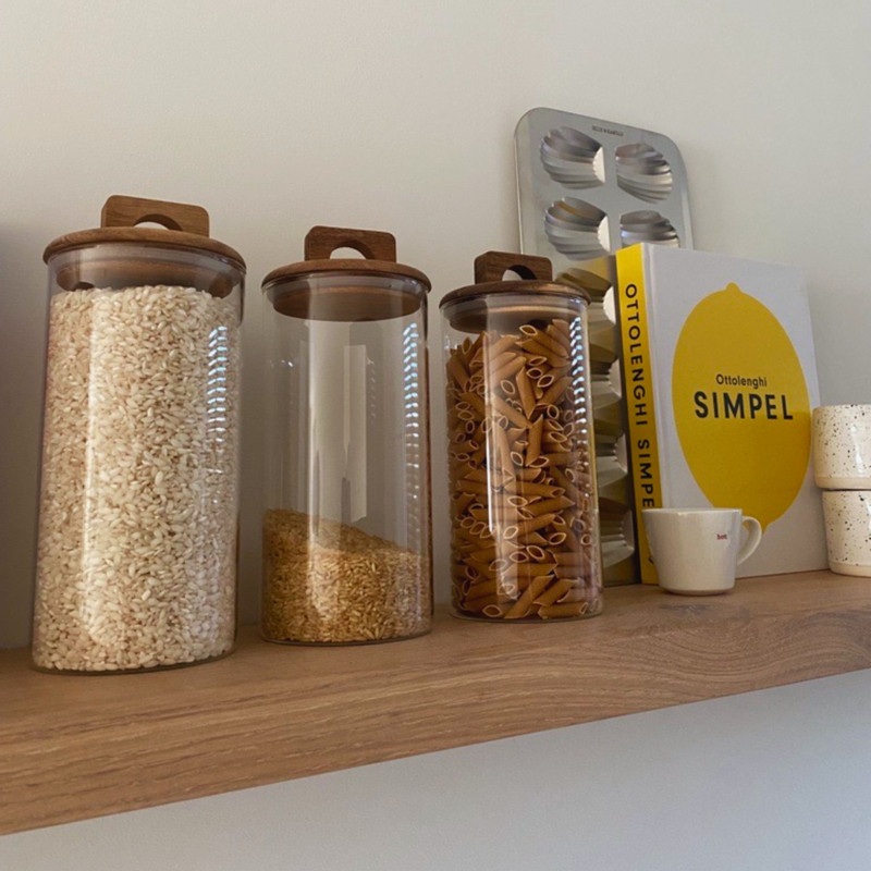 Voorraadpot met acacia deksel - ø10x24 cm