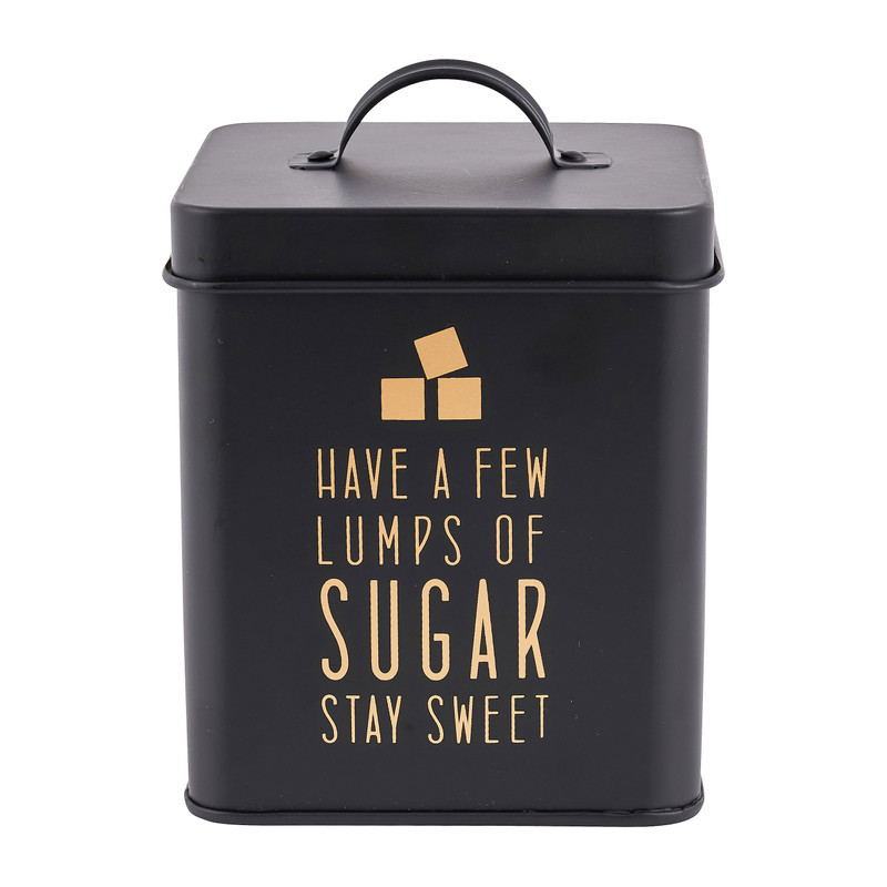 Voorraadblik sugar - zwart/goud - 11x11x14 cm 