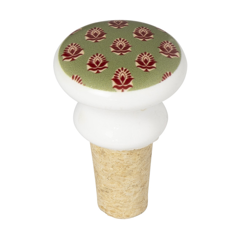 Wijnstopper met print - groen/rood - ø4x6 cm