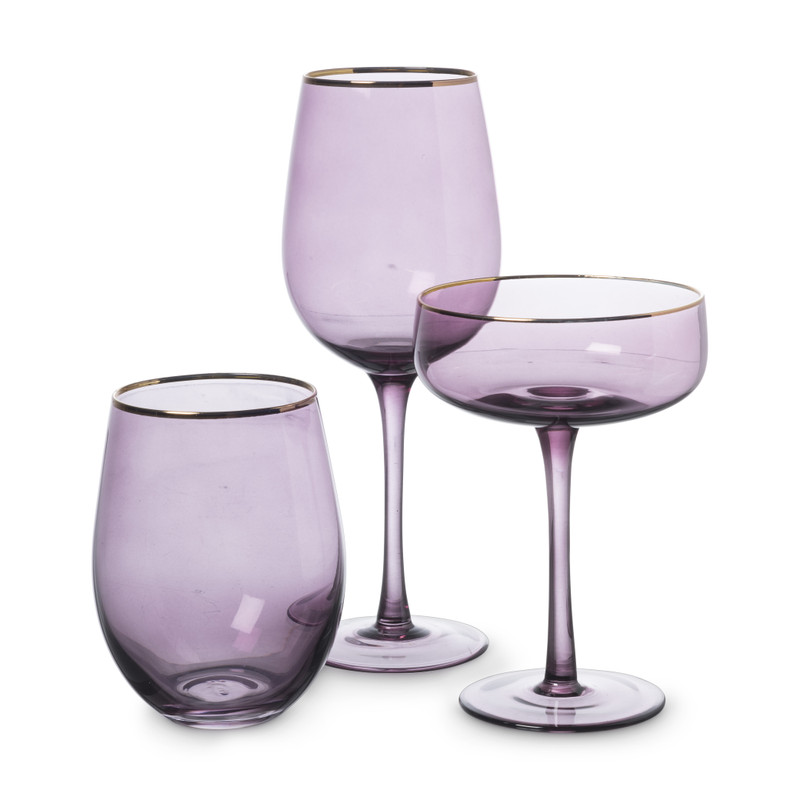 Waterglas gouden rand - paars - 450 ml