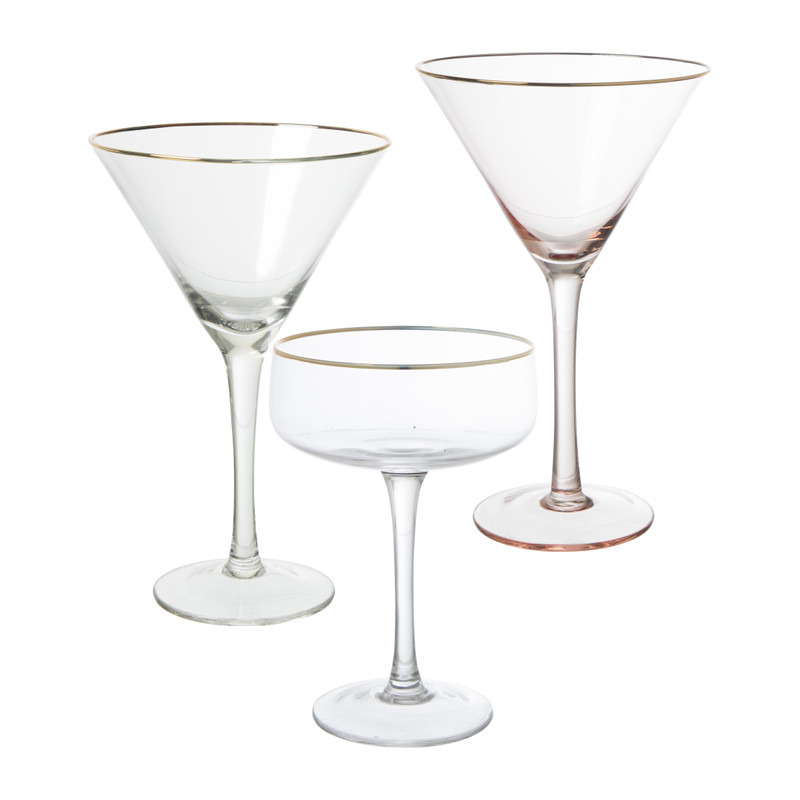 Martiniglas roze gouden rand - glas - 220 ml