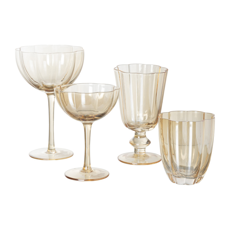 Waterglas op stam geschulpt - goudkleurig - 250 ml