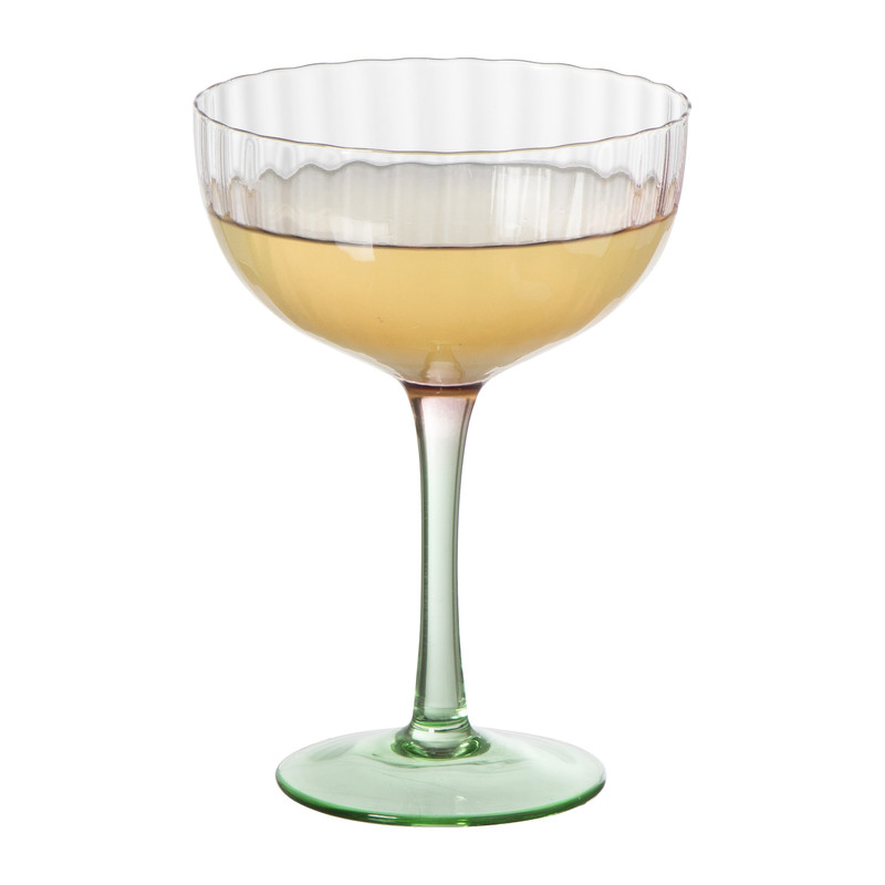 Champagnecoupe gestreept - roze/groen - 200 ml