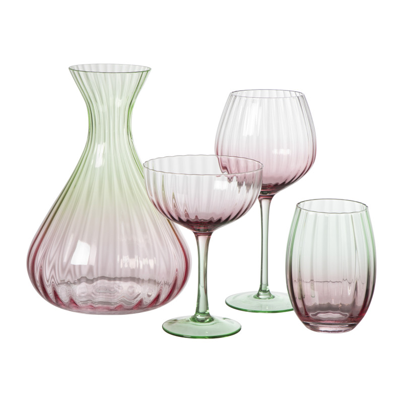 Champagnecoupe gestreept - roze/groen - 200 ml