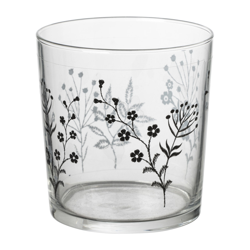 Waterglas bloemen - zwart - 360 ml