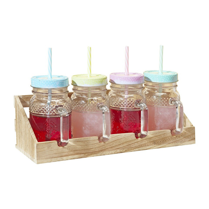 Mason jar set in houten rekje – 40 cl - set van 4  