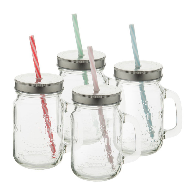 Mason Jar Summer party glas met rietje - 45 cl