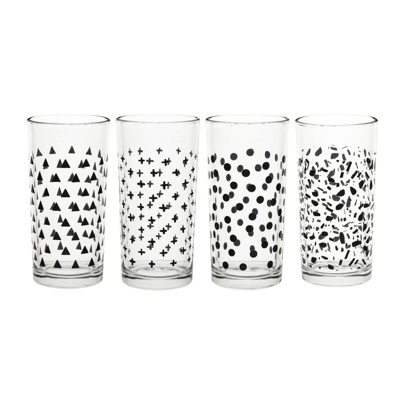 Glazenset met print - set van 4 - 225 ml