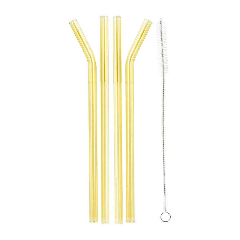 Rietjes van glas - geel - set van 4