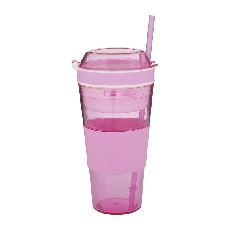 Snack drinkbeker met rietje - 500 ml - roze 
