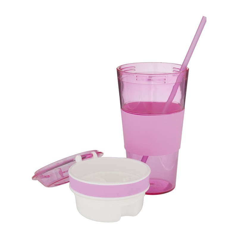 Snack drinkbeker met rietje - 500 ml - roze 