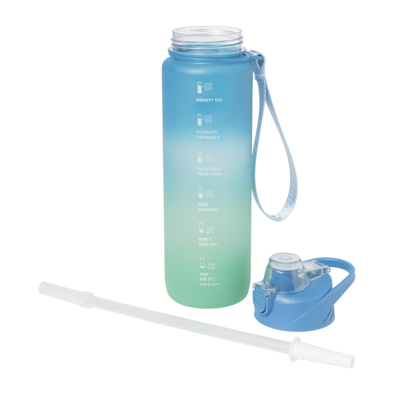 Motivatie waterfles - lichtgroen/lichtblauw - 1 liter
