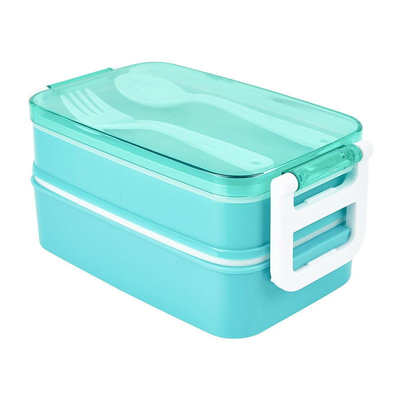 Lunchbox met bestek -  2-vaks - groen 