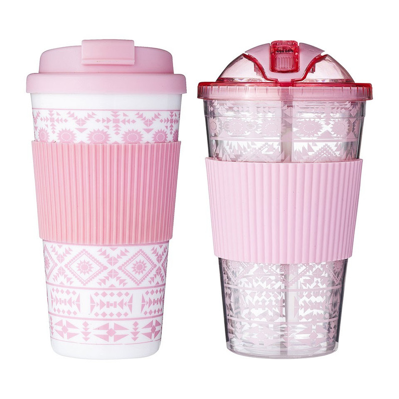 Giftset hot & cold to go drinks - roze - set van 2
