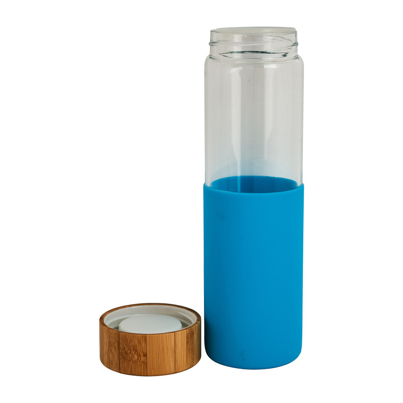 Drinkfles - bamboe dop - blauw