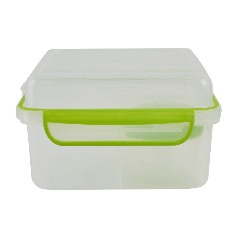 Snackbox 4-vaks met cupje - groen - 18x18x10 cm
