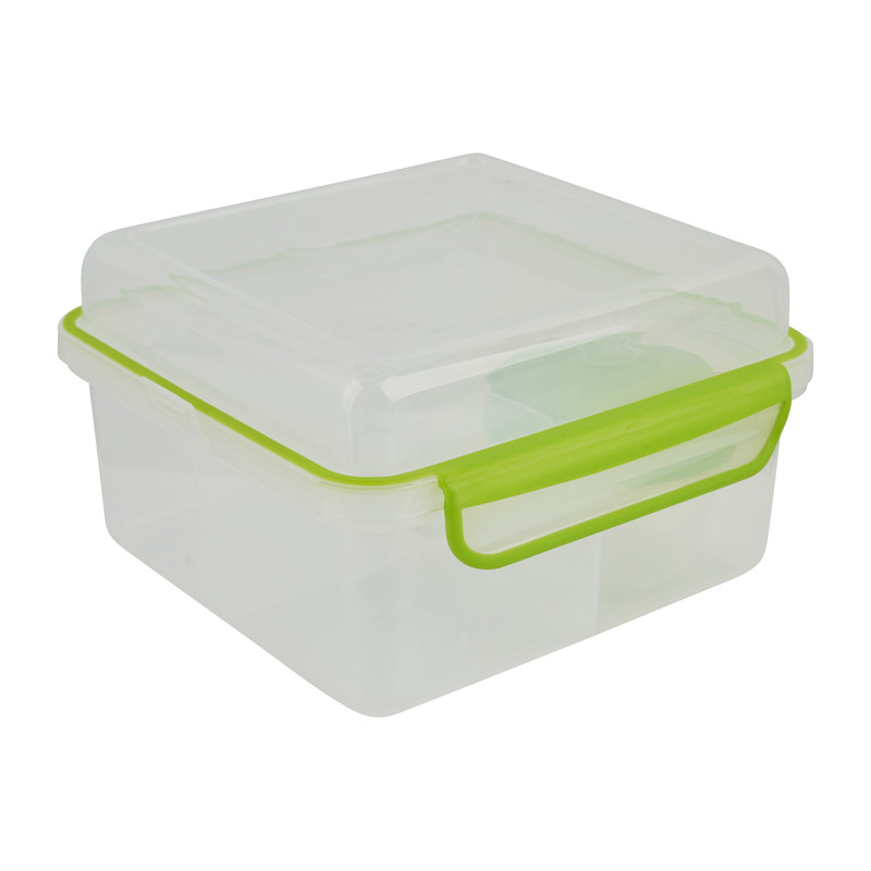 Snackbox 4-vaks met cupje - groen - 18x18x10 cm