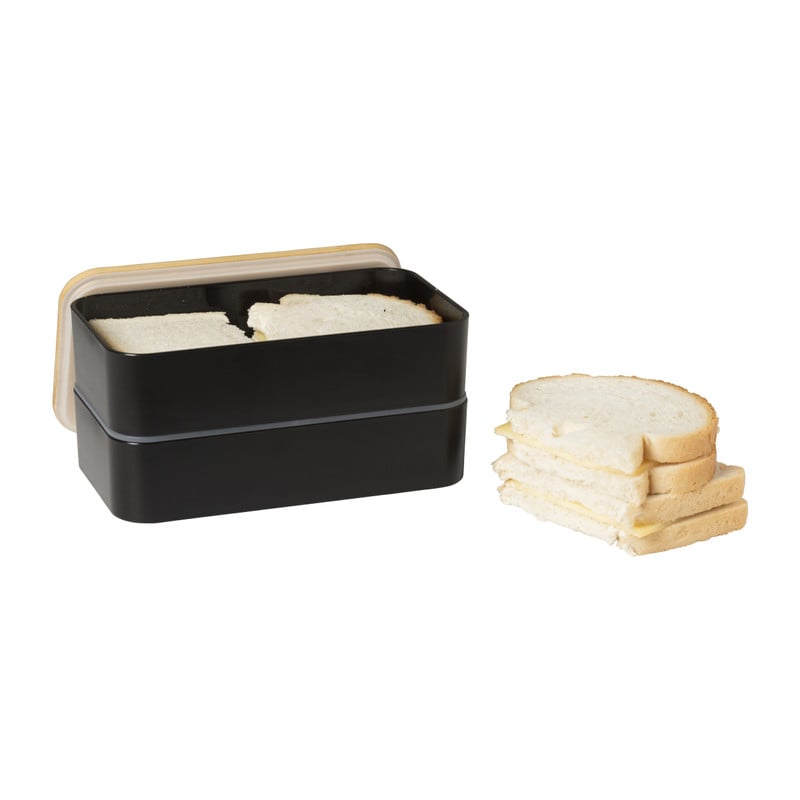 Lunchbox dubbel - zwart - 9.5x18.5x10.5 cm