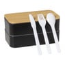 Lunchbox dubbel - zwart - 9.5x18.5x10.5 cm