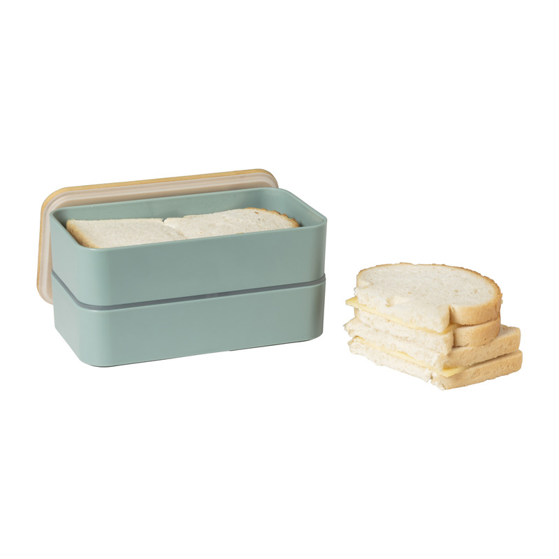 Lunchbox dubbel met bestek - groen - 700 ml