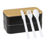 Lunchbox dubbel met bestek - zwart - 700 ml