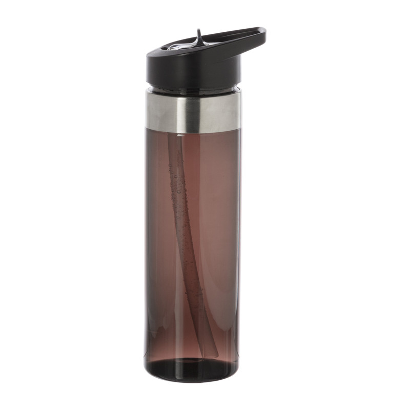 Drinkfles met rietje - zwart - 700 ml