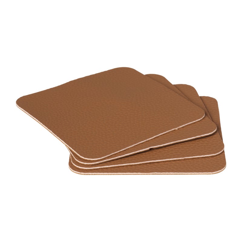 Onderzetter PU leer - bruin - set van 4