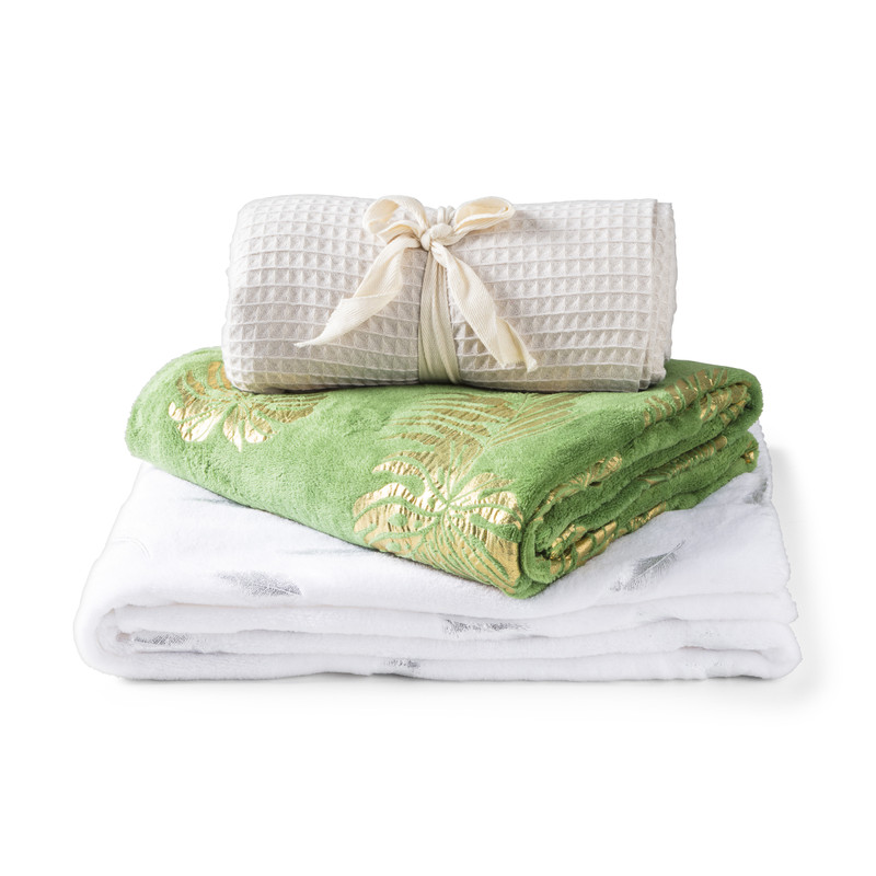 Plaid vlakjes - beige - 130x170 cm 