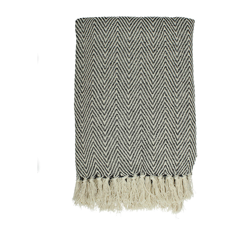 Plaid met franjes - zwart/wit - 130x170 cm 