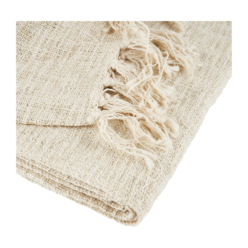 Plaid met franjes - naturel/goud - 120x160 cm 