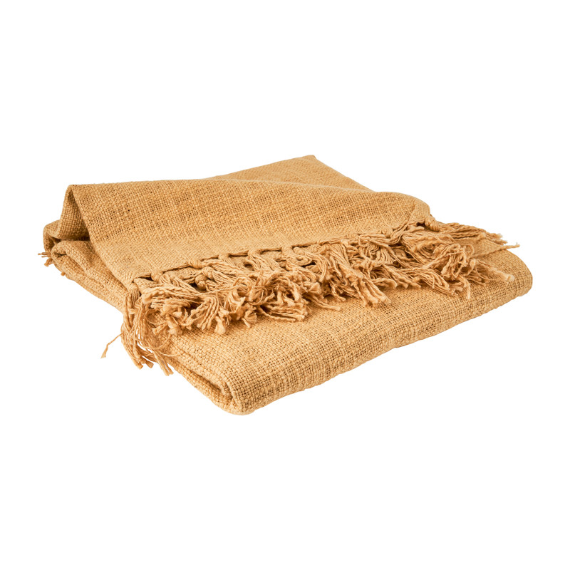 Plaid geweven -  franjes - okergeel - 130x150 cm