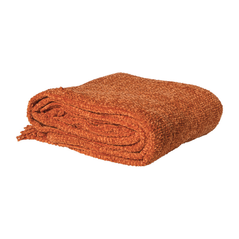 Plaid chenille met kwastjes Marianne - oranje - 170x130 cm