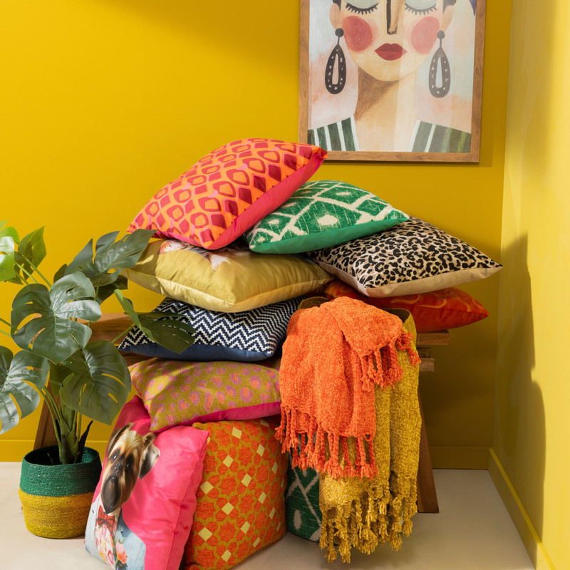 Plaid chenille met kwastjes Marianne - oranje - 170x130 cm